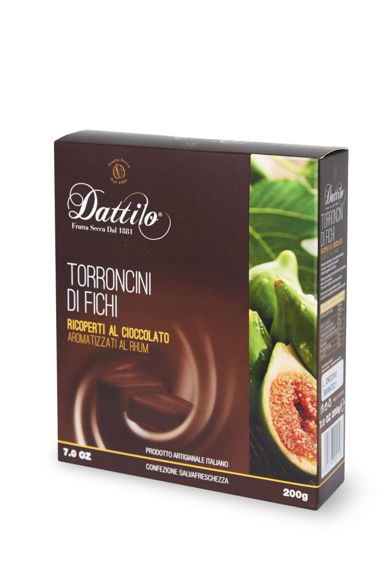 Torroncini di fichi ricoperti al cioccolato ed aromatizzati al rhum